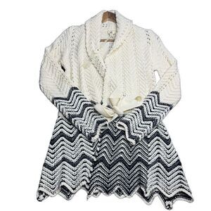 NWT Ya Los Angeles Women’s S Knit Wrap Tunic Cream Black Fall Casual Comfy